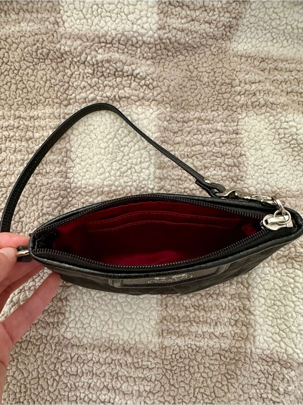 Coach Black Signature C Pattern Wristlet with Strap - Picture 2 of 3